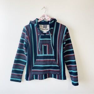 ORIGINAL SENOR LOPEZ Striped Hooded Pullover Poncho Top! Medium